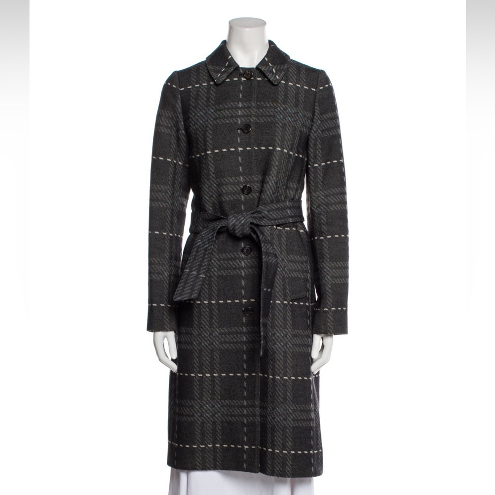 Burberry lambswool plaid belted coat.